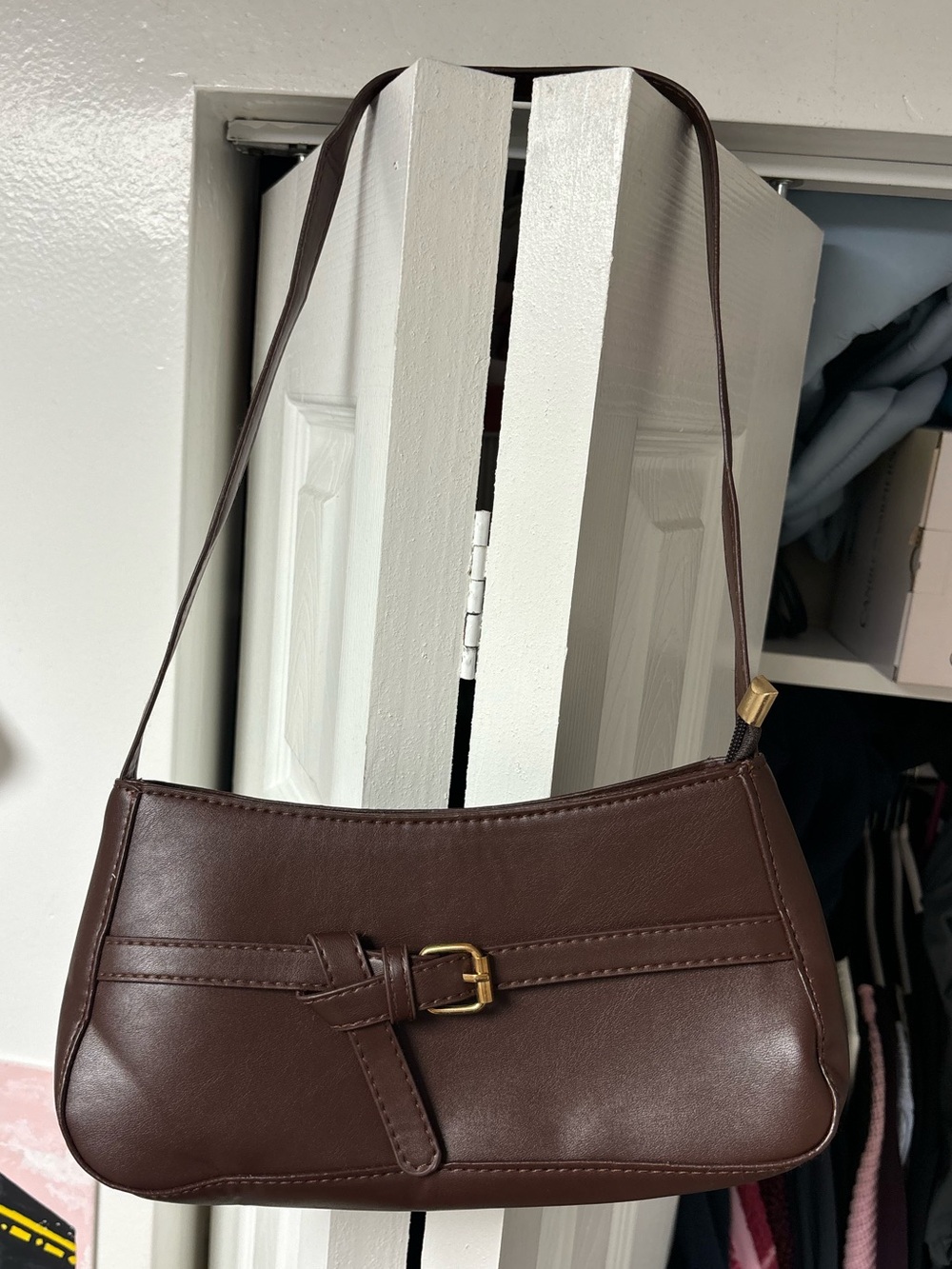 Brown Faux Leather Shoulder Bag